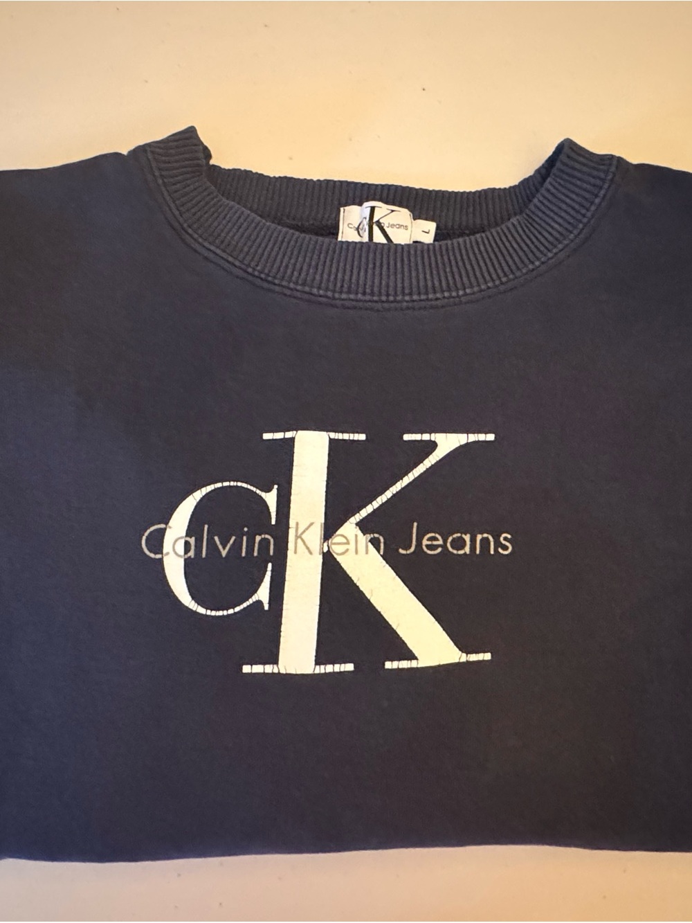 Calvin Klein Jeans Navy Blue Crewneck Sweatshirt with White Logo